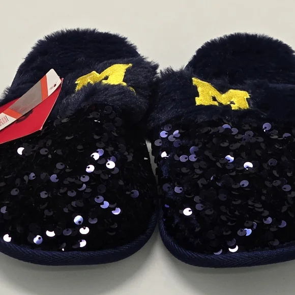FOCO Women's NCAA University of Michigan Ladies Sequin Fashion Slippers - Picture 2 of 5